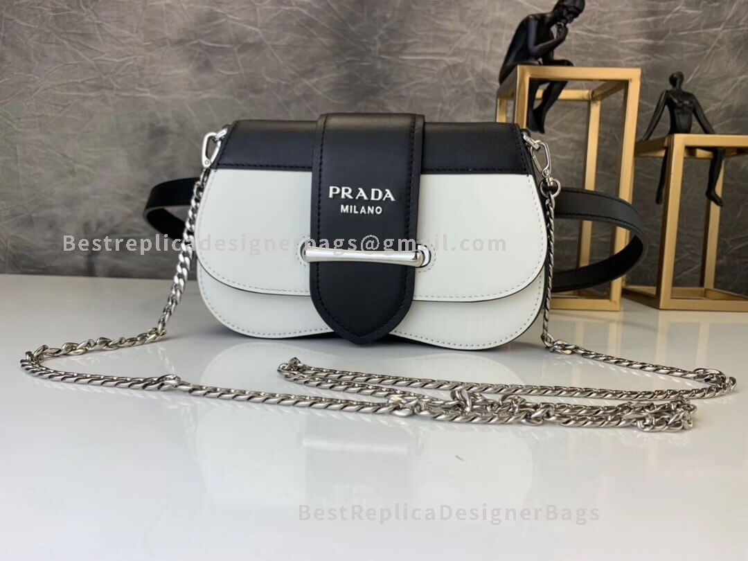Prada Sidonie Mini Black And White Leather Belt Bag SHW 021